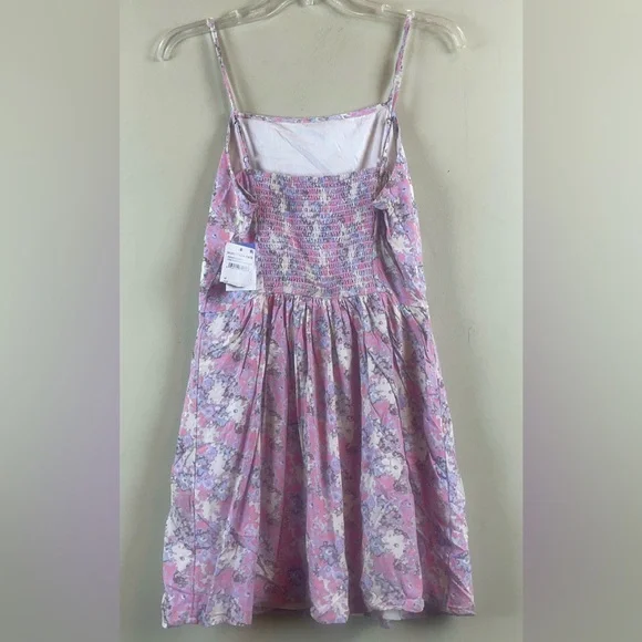 NWT ABOUND Floral Pink and Purple Lined Smocked Back Slip Dress Size Medium - Picture 4 of 15
